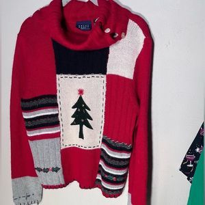 Christmas Sweater Angora Blend Split Cowl Neck Patchwork Knit,cable,appliqués